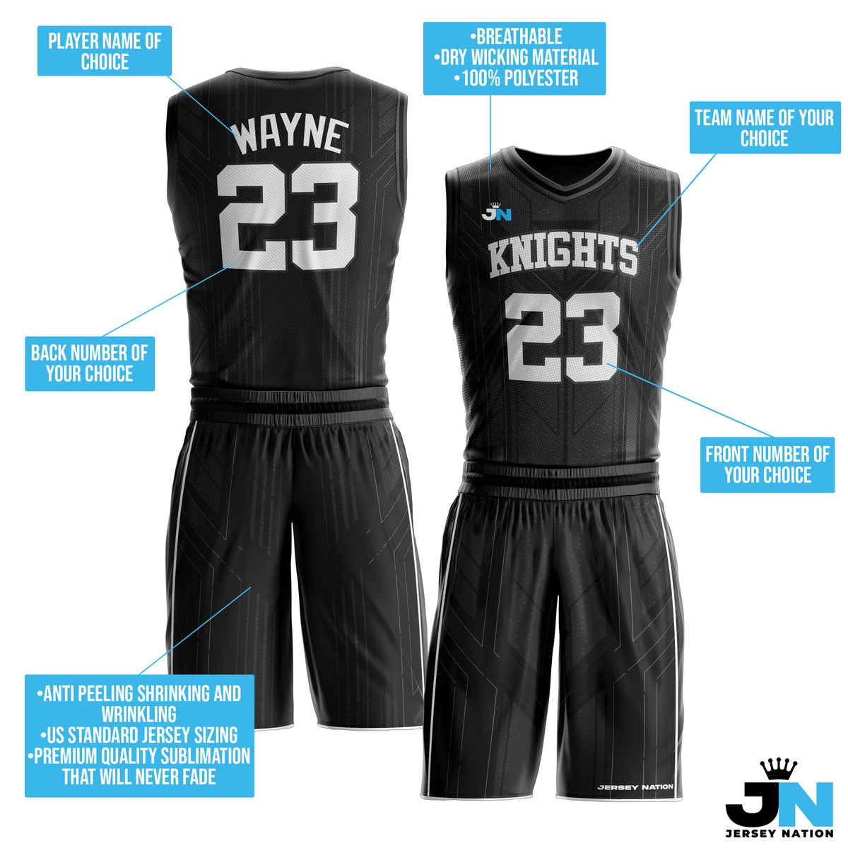 The Jersey Nation Black-White Custom Basketball Jersey - Youth XL