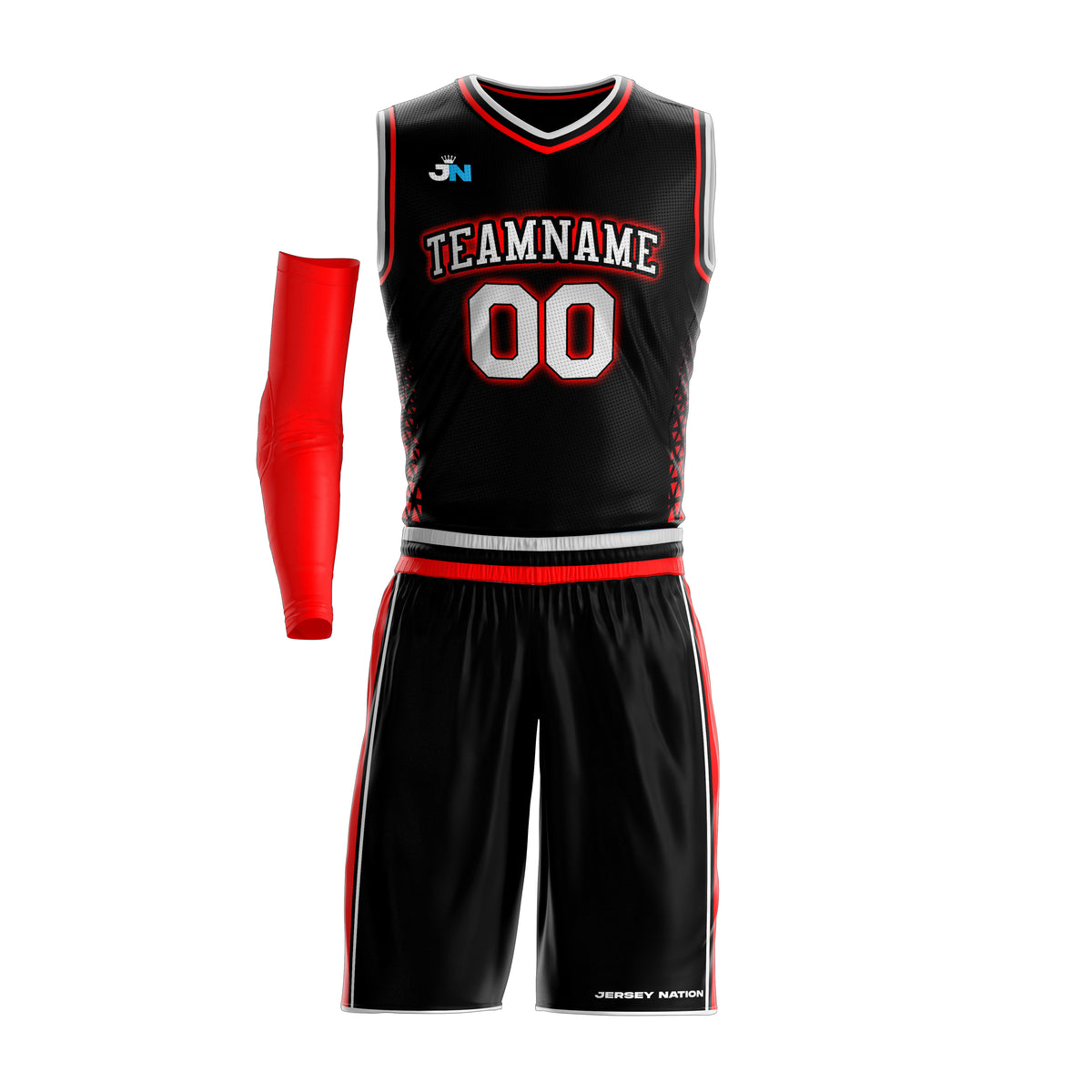 The Jersey Nation Red-Black Pinstripe Custom Basketball Shorts - L