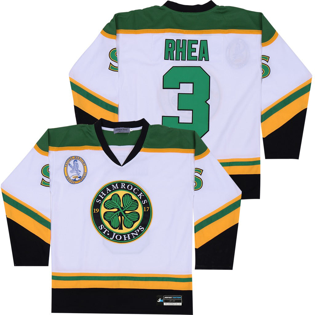  3 Ross The BOSS Rhea ST John's Shamrocks Stitched Hockey Jersey  with EMHL Patch White Green (Small, 3 Black) : Clothing, Shoes & Jewelry