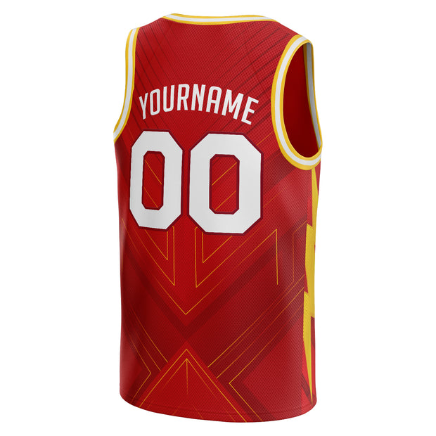 The Jersey Nation Red White-Yellow Custom Basketball Jersey - Youth M