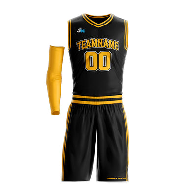Black-Yellow Custom Basketball Bulk Team Jersey and Shorts Set