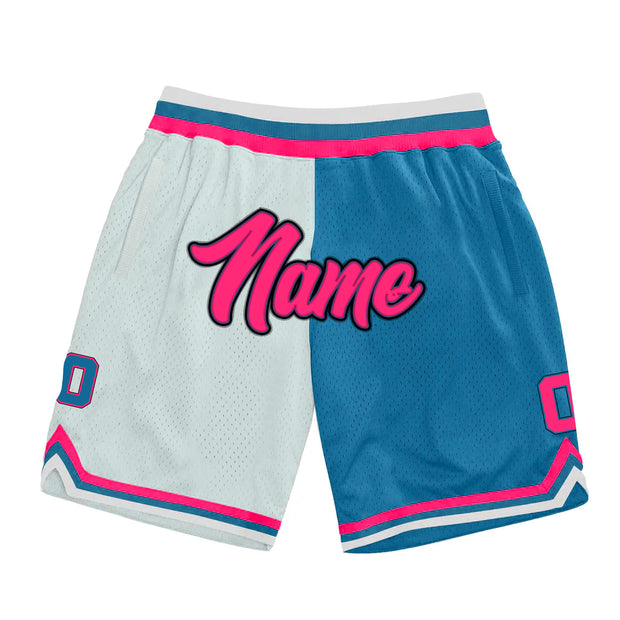 Pink Blue-White Custom Basketball Shorts