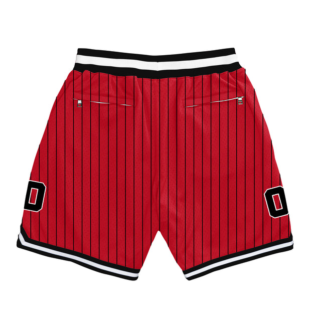 The Jersey Nation Red-Black Pinstripe Custom Basketball Shorts - L