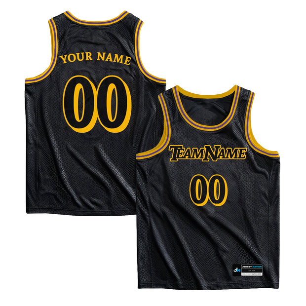 The Jersey Nation Black-Gold Snakeskin Custom Basketball Jersey - XL