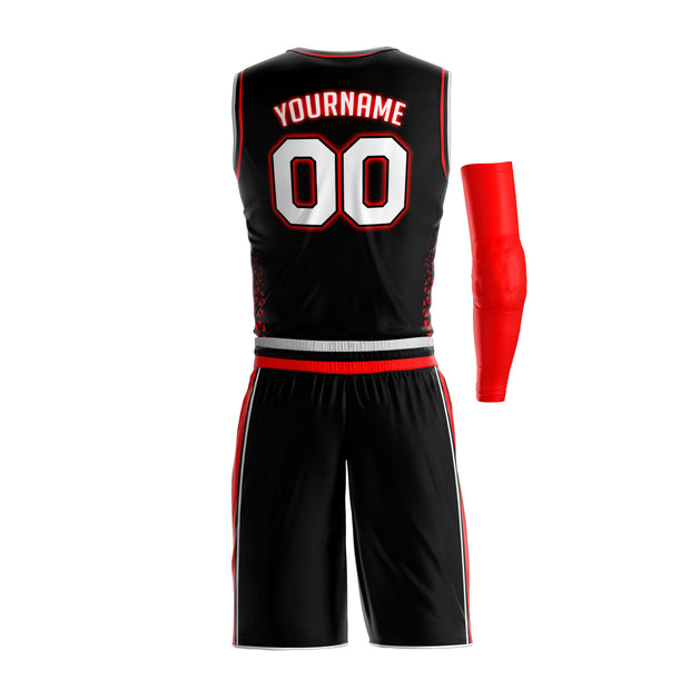 Black-Red Custom Basketball Bulk Team Jersey and Shorts Set