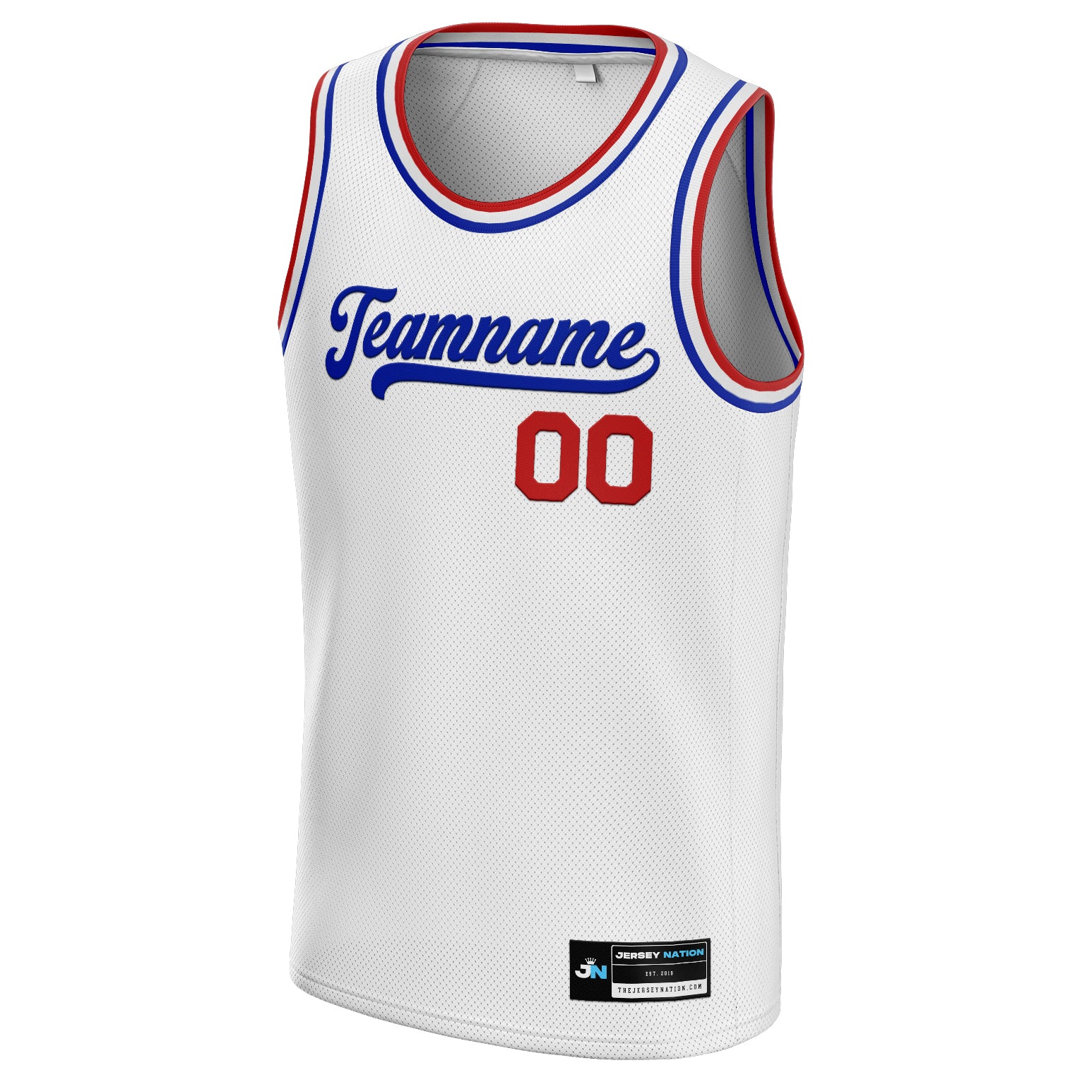 The Jersey Nation White Blue-Red Custom Basketball Jersey - S