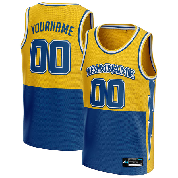 Yellow-Blue Custom Basketball Jersey