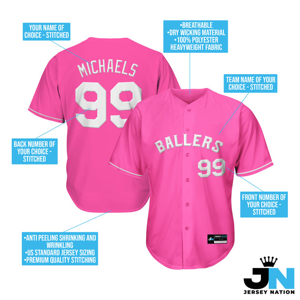 Pink-White Custom Baseball Jersey