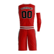 Red-White Custom Basketball Bulk Team Jersey and Shorts Set